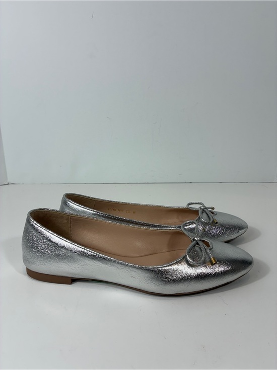 Stuart Weitzman Shoes - Stuart Weitzman Silver Metallic Ballet Flats Bow Detail Size 7.5